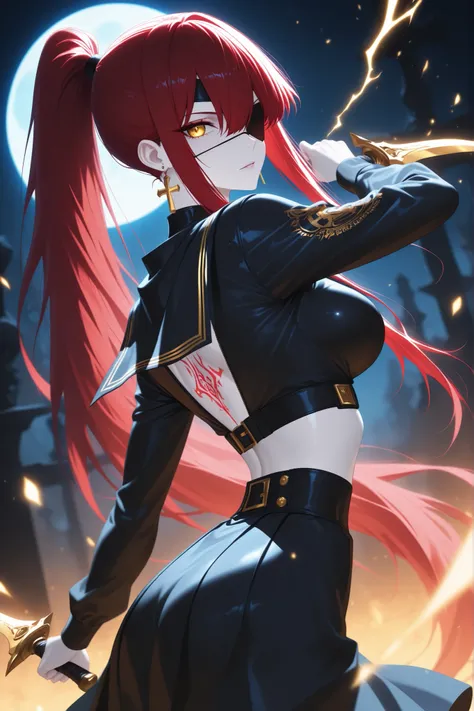 (masterpiece, highest quality, high resolution, 4k,8k, 1 horl, golden eyes , very long hair , long sidelocks, red hair , half upon, medium breasts , petite , very cute , beautiful ,Straight hair, cool, handsome, hair between eyes, ,Ghost JK, Emissary from ...