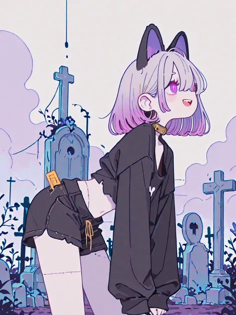 ((Masterpiece)), ((best quality, very aesthetic, absurdres, newest, detailed background, High Definition)), (profile, from below), ((1girl)), cute young girl, (Healthy Gaunt body, Textured skin, small chest, tilt head), ((pale skin)), rusty metal collar, (...