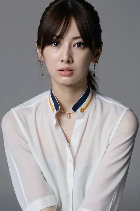 Facial close-up, A high resolution photograph of a Japanese adult woman, photo realistic, masterpiece, amazing quality, intricate details, professional lighting, simple background, photographed from the front, facing forward, upper body, looking at viewer,...