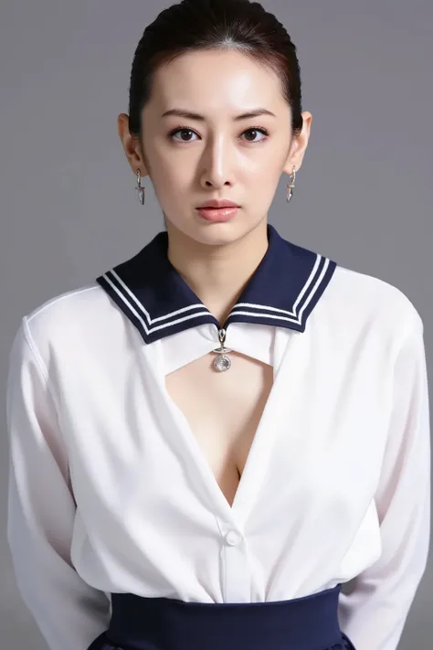 Facial close-up, A high resolution photograph of a Japanese adult woman, photo realistic, masterpiece, amazing quality, intricate details, professional lighting, simple background, photographed from the front, facing forward, upper body, looking at viewer,...