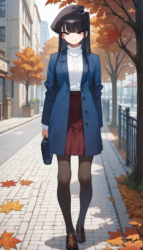 score_9, score_8_up, score_7_up,anime coloring,ultra-detailed,official art,best quality,good quality,BREAK,1girl,solo,komi_shouko, black eyes, black hair, long hair,BREAK,autumn style clothes,BREAK,small smile,standing,BREAK,outdoor,parkfull body,looking a...