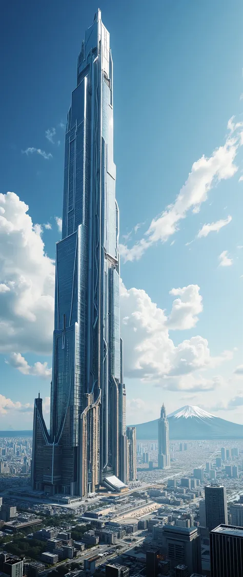 (best image quality:1.5),(giant sky scraper that can reach space),sky scraper bigger than a mountain. Fuji山よりも高く空に届く超高層ビル. Fuji,(10kilometer sky scraper:1.5),(orbital elevator:1.5),(A huge building like an iceberg:1.5),(Supermassive structures made of carb...