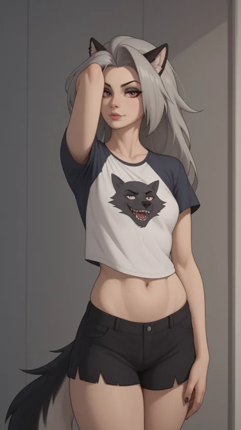 posing game, loona, helluva boss, wolf guy , t-shirt, shorts,