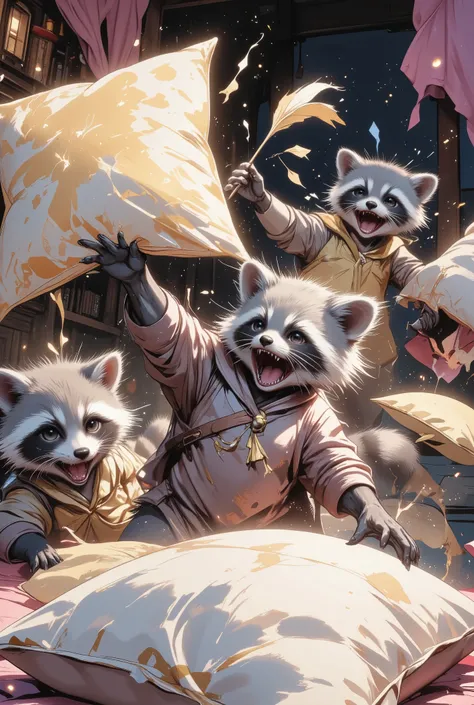 pillow fight,raccon