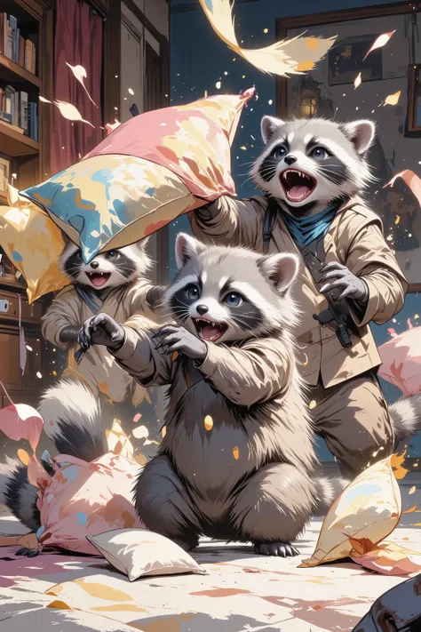 pillow fight,raccon