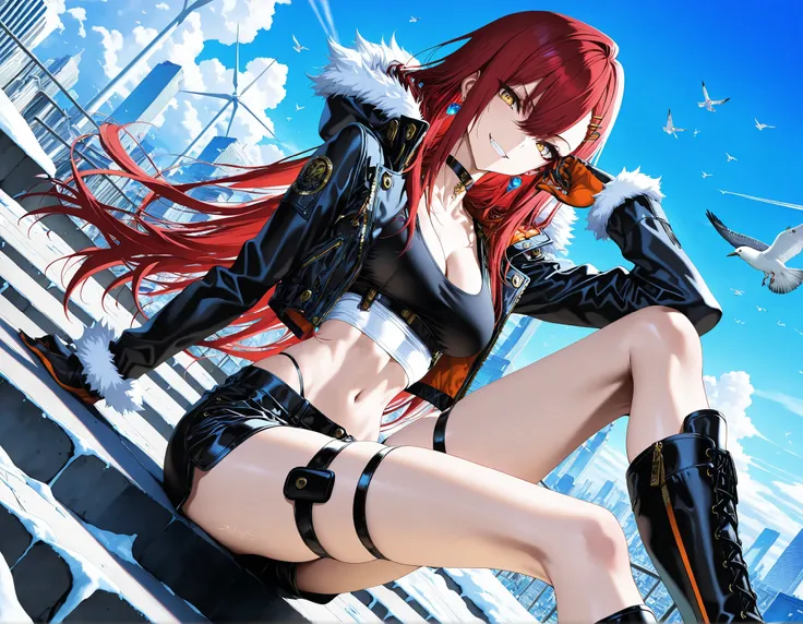 Wallpaper Style, Masterpiece: 1.2, Best Quality: 1.2, Absolute Resolution: 1.2, Best Quality: 1.2,
Ultra-Detailed Face, Best Quality: 1.2, Ultra-Detailed, ), (perfect body), (perfect anatomy)
((fish eye shot, dynamic angle, Sassy pose, rooftop)), 1 woman...