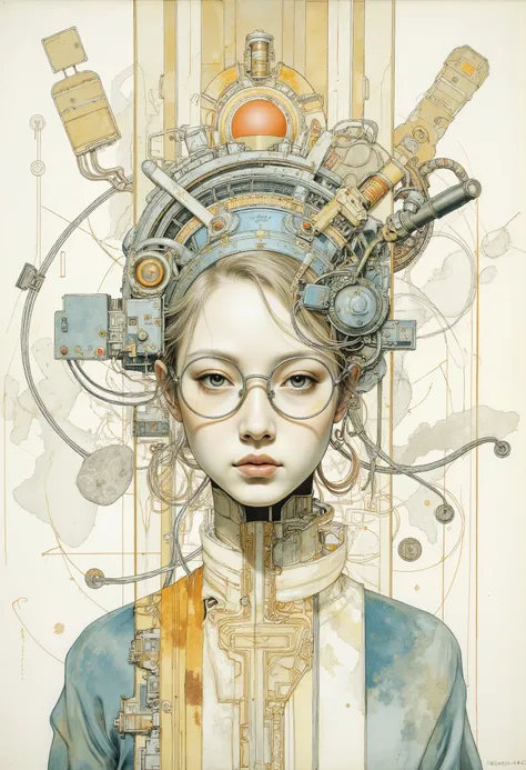 There are pictures and books of girls wearing glasses, Inspired by Katsuhiro Otomo , otomo katsuhiro style, by Otomo Katsuhiro, pale and colorful architectural drawings by Yanagawa Nobumasa , Katsuhiro Otomo style, Artist: Otomo Katsuhiro, Dynamic Guidance...