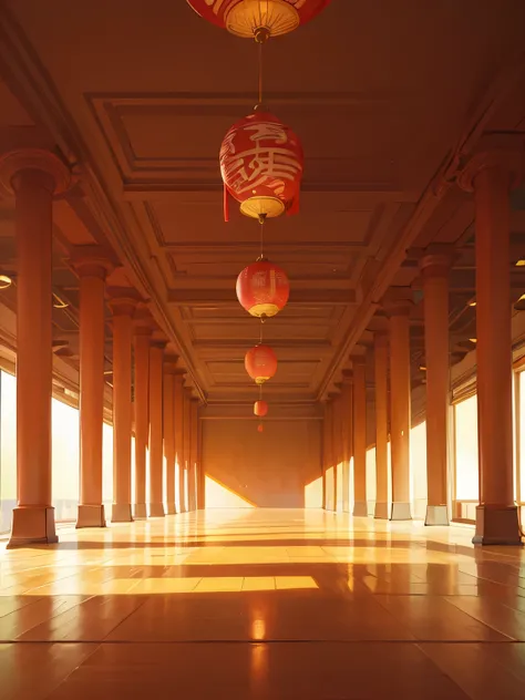 Background, without any people, Chinese court lined with red columns