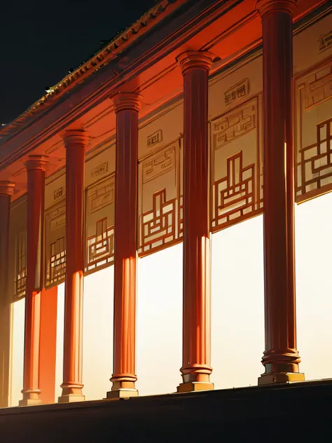Background, without any people, Chinese court lined with red columns