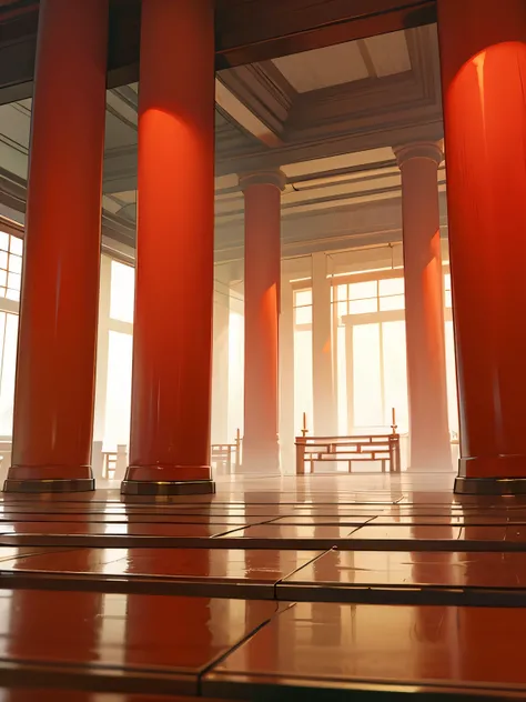 Background, without any people, Chinese court lined with red columns