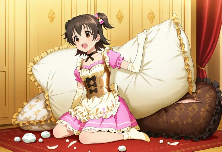 (score_9:0.9),score_8_up,score_7_up,negative_hand, realistic,Akagi_Miria_Cinderella, short hair, black hair, brown eyes, two side up, hair between eyes , lovely small breasts , alice dress, alice in wonderland dress, over elbow glove, satin, 1girl, solo, f...