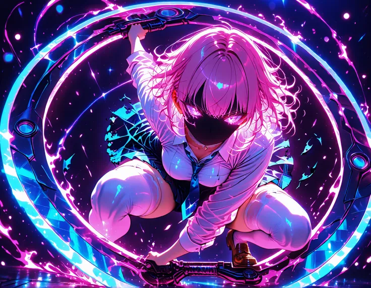 neon art, neon lineart, colorful neon lineart, neon silhouette, silhouette, neon colors, glowing, glow effect, bright outlines, vibrant colors, high contrast, dark background, digital art, extreme perspective、upside-down, backflip、Whole body expression, 1 ...