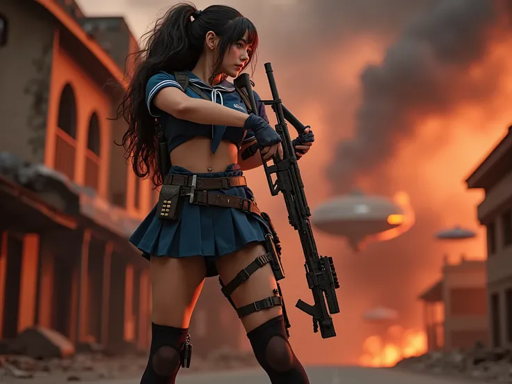 M@l1n@@tul, Dt@1lr, Malina Atul stands poised in a high-tension scene — a fierce, battle-ready schoolgirl clad in a crisp sailor uniform with a pleated skirt and matching bow. Beneath the youthful exterior lies a deadly warrior: her toned legs are visible ...