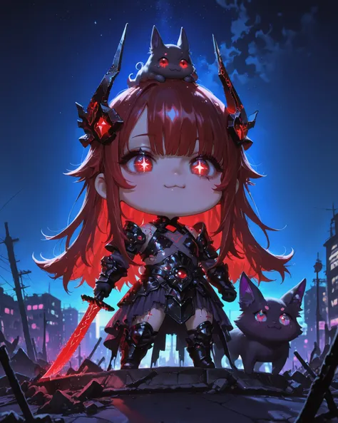 doro, creature, :3, chibi, a girl formed of colored glaze, image rich in details, vivid colors, like a nightmare, 4k, realistic photography, dynamic angles, detailed art, masterpiece, a beautiful woman with beautiful curves and long red hair wearing armor ...