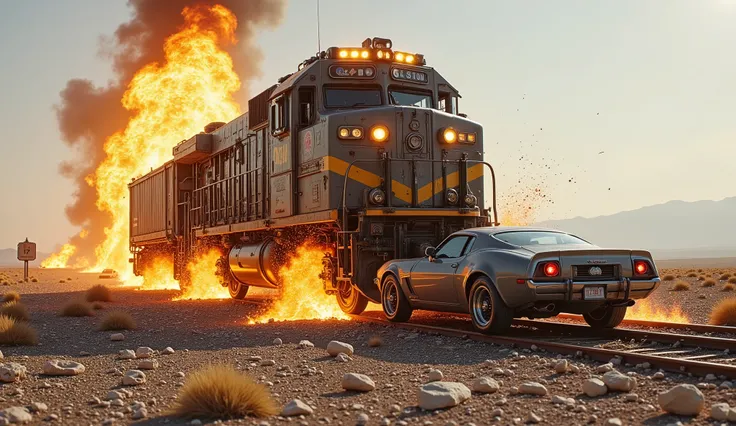 freight train, ramming a car