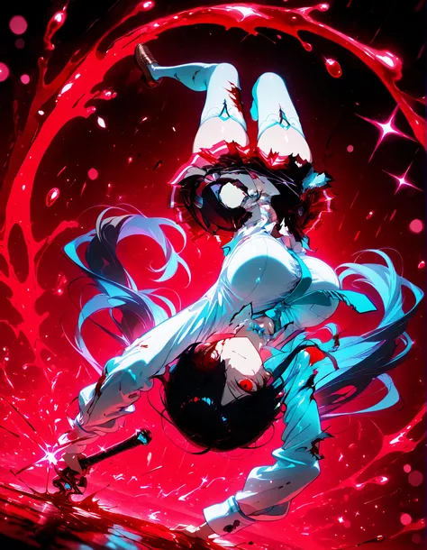 neon art, neon lineart, colorful neon lineart, neon silhouette, silhouette, neon colors, glowing, glow effect, bright outlines, vibrant colors, high contrast, dark background, digital art, extreme perspective、upside-down, backflip、Whole body expression, 1g...