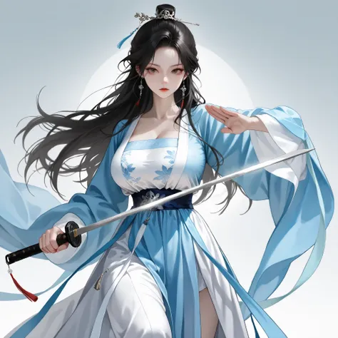 very aesthetic, 걸작, 고해상도, 8k 해상도, high contrast, (semi-realistic), newest, koreanai, RP-Illu, best_quality, finely_detailed_eyes_and_detailed_face, (1 girl, bishoujo), solo,  long_hair,  straight_hair,  (slicked_side:1.4), ruanyi0759,blue dress,hanfu,jewel...