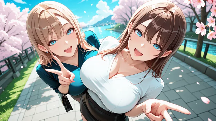masterpiece, top quality, Amazing Quality, Very Aesthetic, Very High Resolution ,
1girl, solo,
[office lady, shirt, Skirts:9990], 
office lady, Tight clothing, taut shirt, V-neck, shirt, pencil Skirts,
gal v , :d, Lift the bag,  Standing Pose with Open Leg...