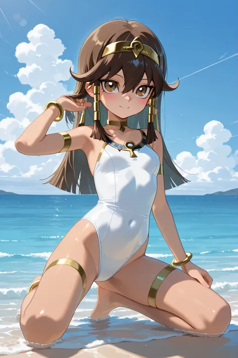 masterpiece, High quality, Ultra detailed, 2d, newest, absurdres, highres, BREAK
1girl, solo, egyptian,  sera_(yu-gi-oh!), long hair, brown hair, sidelocks, hairband, hair tubes, jewelry, hair between eyes, brown eyes, choker,
small breasts, seraNd, blush,...
