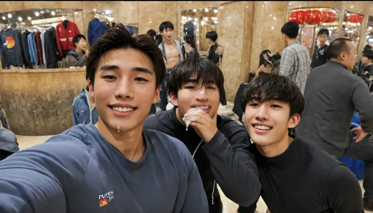 （Chinese handsome guy：1.5）， Two Men at an Amusement Park，night，Male Gesture ，  realistic details  ， Realistic photos，Textured Skin， looking at the camera ，18-year-old boy,studio, score_9, score_8_up, score_7_up, masterpiece, 1boy, 18 y.o,  Rory asyari, nak...