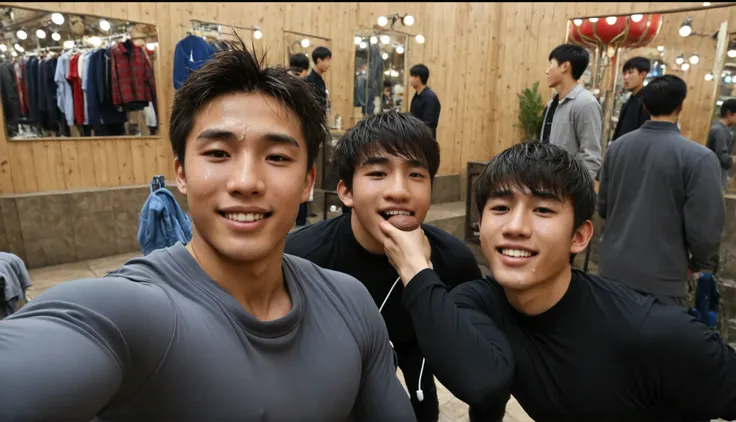 （Chinese handsome guy：1.5）， Two Men at an Amusement Park，night，Male Gesture ，  realistic details  ， Realistic photos，Textured Skin， looking at the camera ，18-year-old boy,studio, score_9, score_8_up, score_7_up, masterpiece, 1boy, 18 y.o,  Rory asyari, nak...