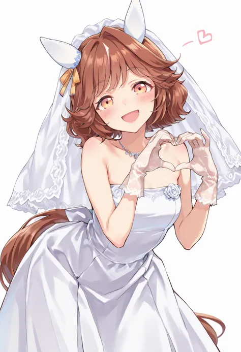 (masterpiece, best quality, perfect face:1.4), wide angle, haiseiko \(umamusume\), 1girl, brown hair, orange eyes, white ear covers, horse ears, white ear ornament, horse tail, tail on the lower back, proportional body, proportional,1 girl, beautiful hair,...