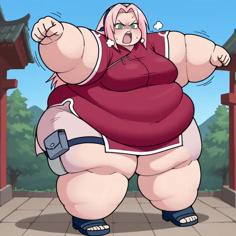 score_9, score_8_up, score_7_up, score_6_up, score_5_up, score_4_up, BREAK, source_anime,
1girl, haruno sakura, pink hair, long hair, green eyes, red qipao, angry, full body shot,
IncrsPunchMeme, incoming punch, blue sky, meadowm fat, chubby, obese, gigant...