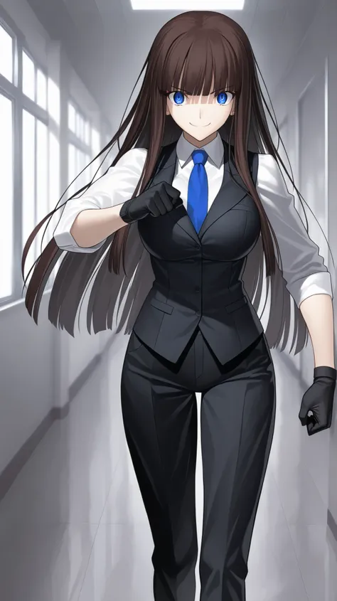 absurdres, (((Ultra HD))), (((Ultra High Quality))), ((hyper detailed)), ((Ultra High Resolution)), (Highly rendered), ((detailed eyes)), (((8K))), ((perfect face)), ((masterpiece)), cinematic, solo, 1girl, thin, tall, smile, dark brown hair, blue eyes, bl...