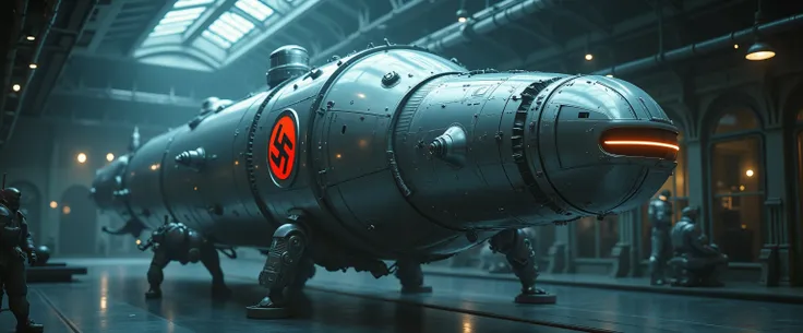 A nazi submersible device that changes into a robot on land and also works as a time traveling device where you can only see the past and can interact with and see the future. A large technological wonder capable of holding 25 =30 people. This was the only...