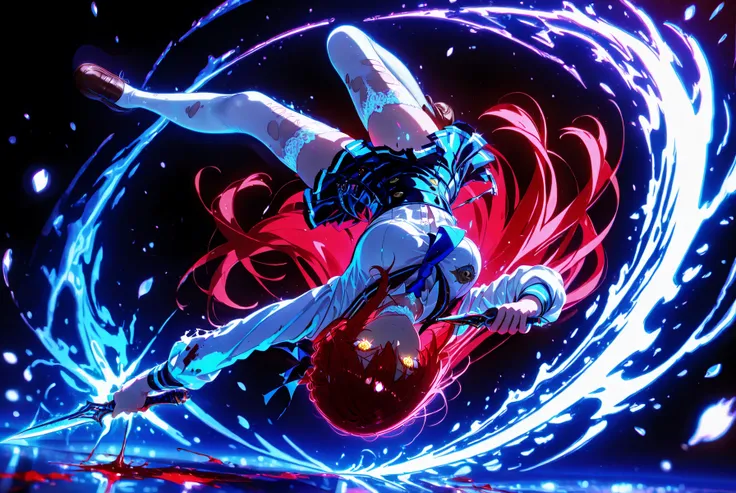 neon art, neon lineart, colorful neon lineart, neon silhouette, silhouette, neon colors, glowing, glow effect, bright outlines, vibrant colors, high contrast, dark background, digital art, extreme perspective、upside-down, backflip、Whole body expression, 1 ...