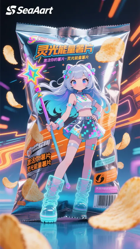 anime-style girl mascot "Aura Energy Chips"