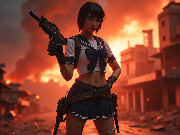 M@l1n@@tul, Dt@1lr, Malina Atul stands poised in a high-tension scene — a fierce, battle-ready schoolgirl clad in a crisp sailor uniform with a pleated skirt and matching bow. Beneath the youthful exterior lies a deadly warrior: her toned legs are visible ...