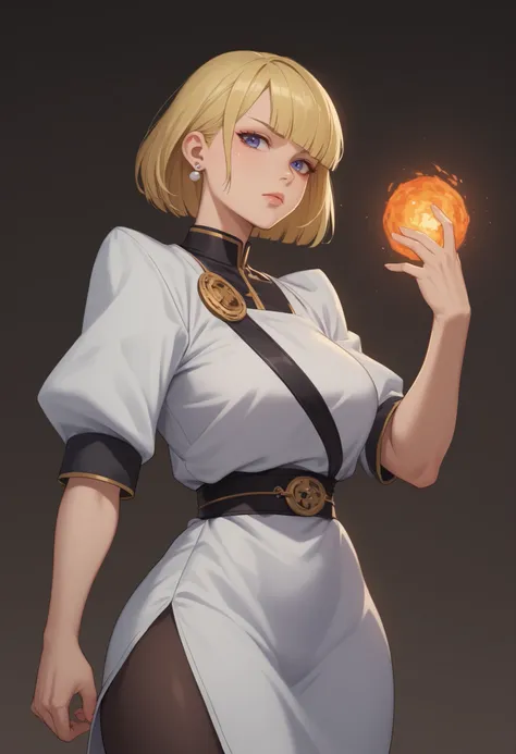 rita loud,  woman, blonde hair, solo, short hair, medium saggy , gigantic hips. gigantic . earrings, fat. | mystical "Robo-Girlfriend" female in pale robe adorned with jade runes, gliding on a massive black serpent with armor scales, twin fans with spell s...