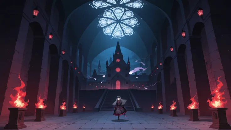 Abandoned Mansion,A decaying mansion with a Gothic spire,Courtyard with Dead Trees Shrouded in Purple Fog,In a Decayed Mansion with Gothic Spires,Floating Ghost Lights Reflecting Faces on the Wall,A carved staircase covered with cobwebs twisting,A transpar...