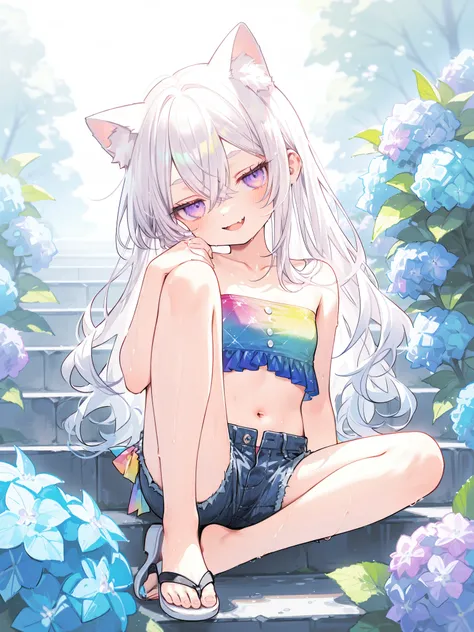 ((Masterpiece)), ((best quality, very aesthetic, absurdres, newest, detailed background, High Definition)), (8K), ((1girl)), (cute young girl), (Healthy Gaunt body, Textured skin, small , tilt head), ((platinum-gold hair)), (double-parted bangs, crossed ba...