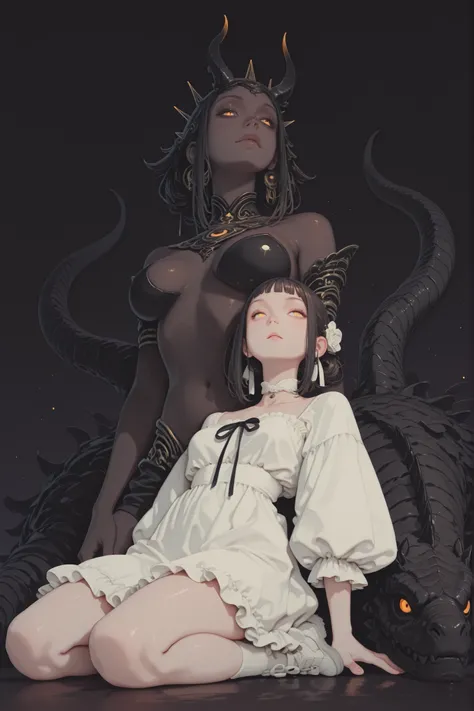 no lineart,no outline,,haiz_ai,karasuchan1204,acrylic painting,realism,dark colors, goddess, shear baggy dress, laying on her back , 