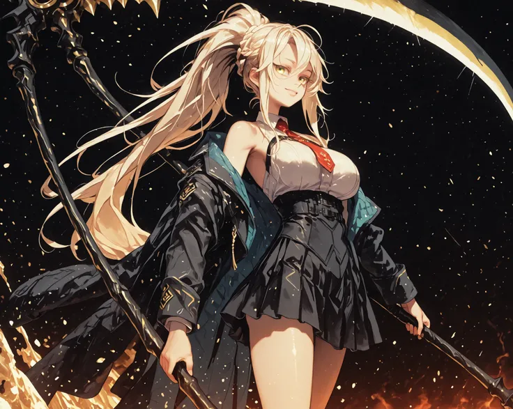 A young female character , fundo preto, com a mesma altura e tipo de corpo de Mash from Fate Grand Order. She is wearing a white dress and a white dress, like Artoria Pendragon Ruler from Fate Grand Order, and the same face appears as Artoria Pendragon Ru...