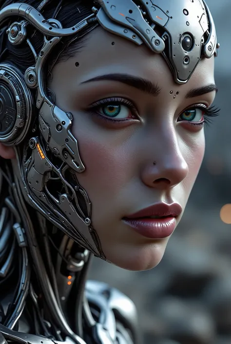 arafed woman, Portrait of a cybernetic woman android Gunslinger. soft features, Soft Illustration with a dynamic background, elegant intricate artstation concept art style of Ashley Wood, Jae Wood, desolate tones, intricate detail, breathtaking masterpiece...
