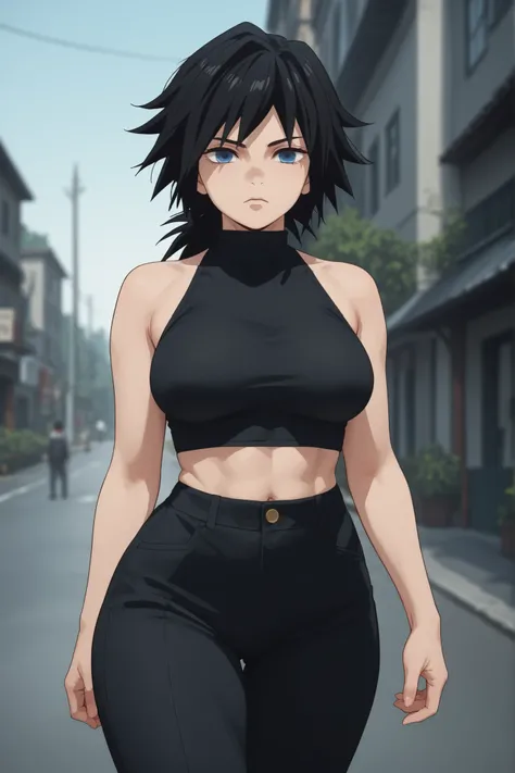 score_9, score_8_up, score_7_up, score_6_up, score_5_up, score_4_up, BREAK source_anime, anime screencap, , official style,  depth of field, 1girl, solo, female focus,  giyuu_tomioka, , , , , , large breasts, wide curvy hips, thick thighs