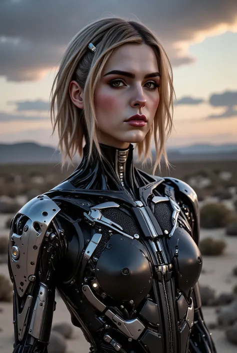 arafed woman, Portrait of a cybernetic woman android Gunslinger. soft features, Soft Illustration with a dynamic background, elegant intricate artstation concept art style of Ashley Wood, Jae Wood, desolate tones, intricate detail, breathtaking masterpiece...