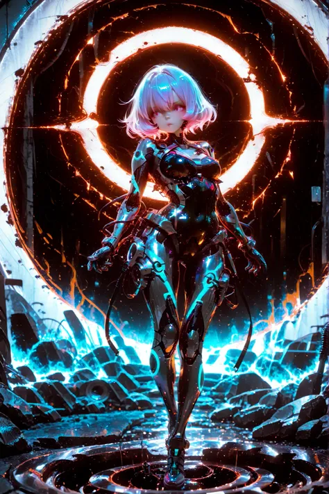 lolly girl, Cyborg , anime image, detailed drawing, amazing quality, HDR,UHD,careful detail, perfect detail ,professional photography,bright rich colors,deep sharpness,sharp focus,photorealistic text, full length view, black hole in the background, костюм ...