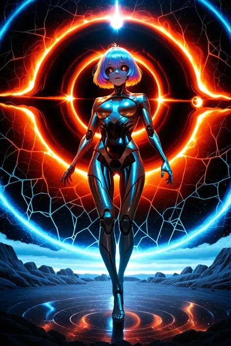 lolly girl, Cyborg , anime image, detailed drawing, amazing quality, HDR,UHD,careful detail, perfect detail ,professional photography,bright rich colors,deep sharpness,sharp focus,photorealistic text, full length view, black hole in the background, костюм ...