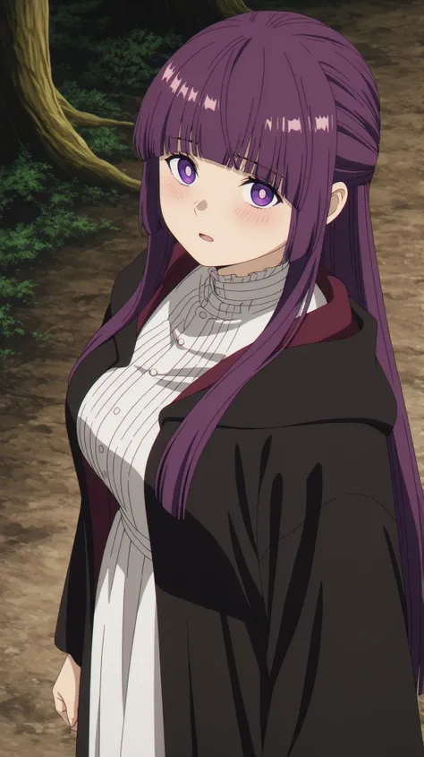  Fern,
High quality ,  best quality , masterpiece,  High Resolution , detailed face( LoRA: Fern),anatomically correct, detailed hair Style( LoRA: Fern),anime Coloring,
solo, 1 girl,
long hair, bangs, purple eyes, purple hair, sidelocks, blunt bangs, bright...