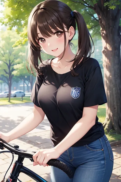 one girl、（twin tails）、Tees、denim pants、Under the big trees in the park、riding a bicycle、evening、Big Smiles、









、
.


,,,,
.

.


.
.


, ...

.
.
、, 


,( masterpiece, best quality, high resolution, ultra high resolution, pixel perfect, depth of field, 4K, RTTX10.0),
、Anegasaki Nene, shiny brown hair, beautiful brown eyes, smiling face, sparkling pupils, (fine grain), , highly detailed face,, (masterpiece:1.2, best quality), ((only1 girl)), ((cowboy shot))