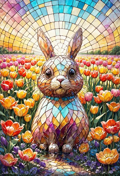Little rabbits in a tulip field