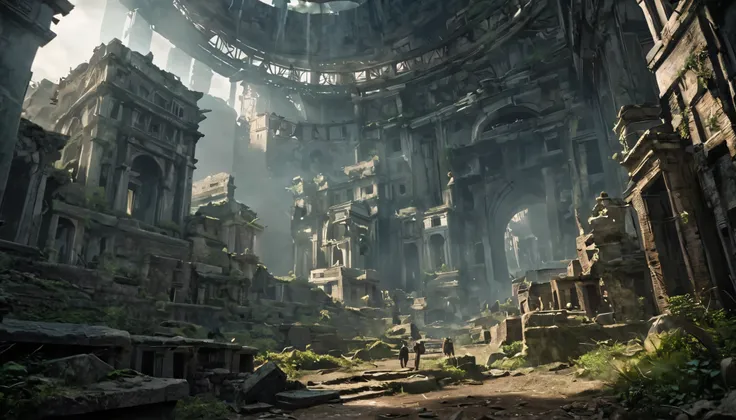 Background\(( ANCIENT CITYの中\((Futuristic:1.3),  Ruin ,Exquisite ,Mysterious ,  dark, ( Supernatural :1.5)\):1.4)\),  very realistic depiction , (dynamic angle:1.4).movie screenshot,   Amazing Advertising Posters  , (landscape:1.3).  ANCIENT CITYに焦点を当てる. B...