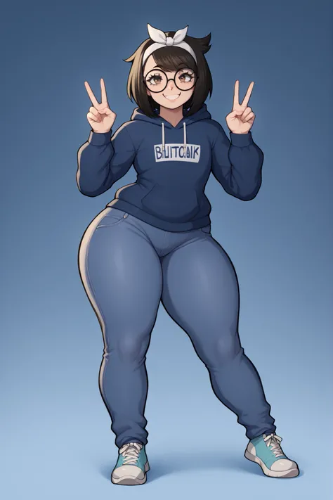 masterpiece, best quality, highres, ultra detailed, full body, solo, anime style, soft lighting, highly detailed skin, highly detailed eyes, smooth shading, pastel tones, 1girl, transgirl, tight hoodie, tight denim pants, tall, fit, thick thighs, curvy bod...