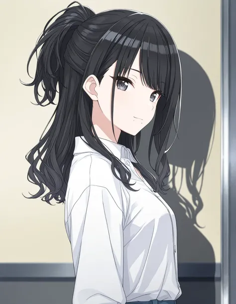 (masterpiece),(best quality),(ultra-detailed),(best illustration),(best shadow),(absurdres),(detailed background),(very aesthetic),hiori kazano, , 1girl, solo, long hair, bangs, black hair, black eyes, tsurime, ponytail, medium hair, mole, mole under mouth...