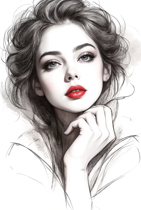 Monochrome ink painting , Pen sketch , gentle brushstrokes , and the pen draws delicate lines , Fluid Action , Subtle shades of paint , elegant posture , gentle expression , things to draw、with an emphasis on simplicity and restraint、focuses on delic...