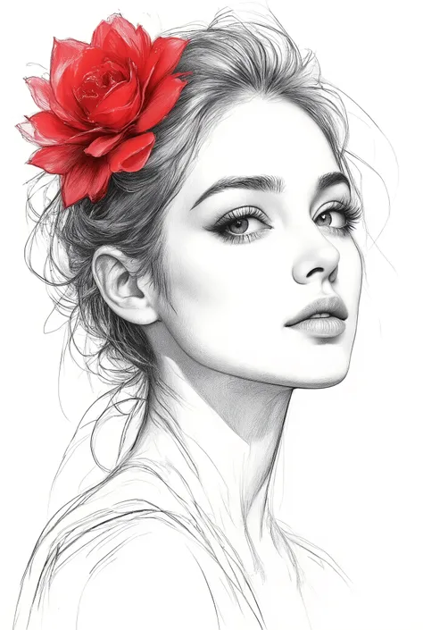 Monochrome ink painting , Pen sketch , gentle brushstrokes , and the pen draws delicate lines , Fluid Action , Subtle shades of paint , elegant posture , gentle expression , things to draw、with an emphasis on simplicity and restraint、focuses on delic...
